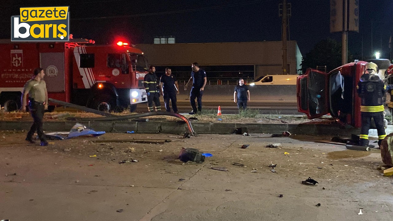 Başiskele’de akaryakıt istasyonuna dalan otomobil takla attı