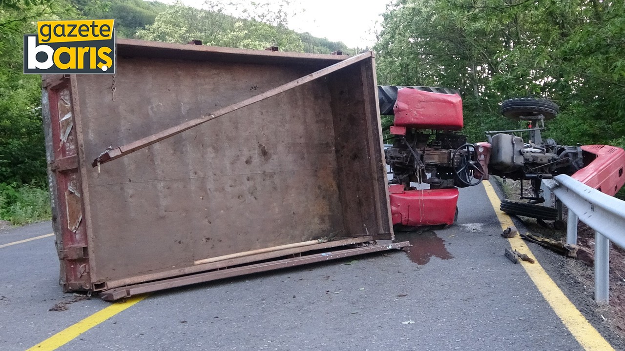 Kocaeli’de traktör yan yattı!