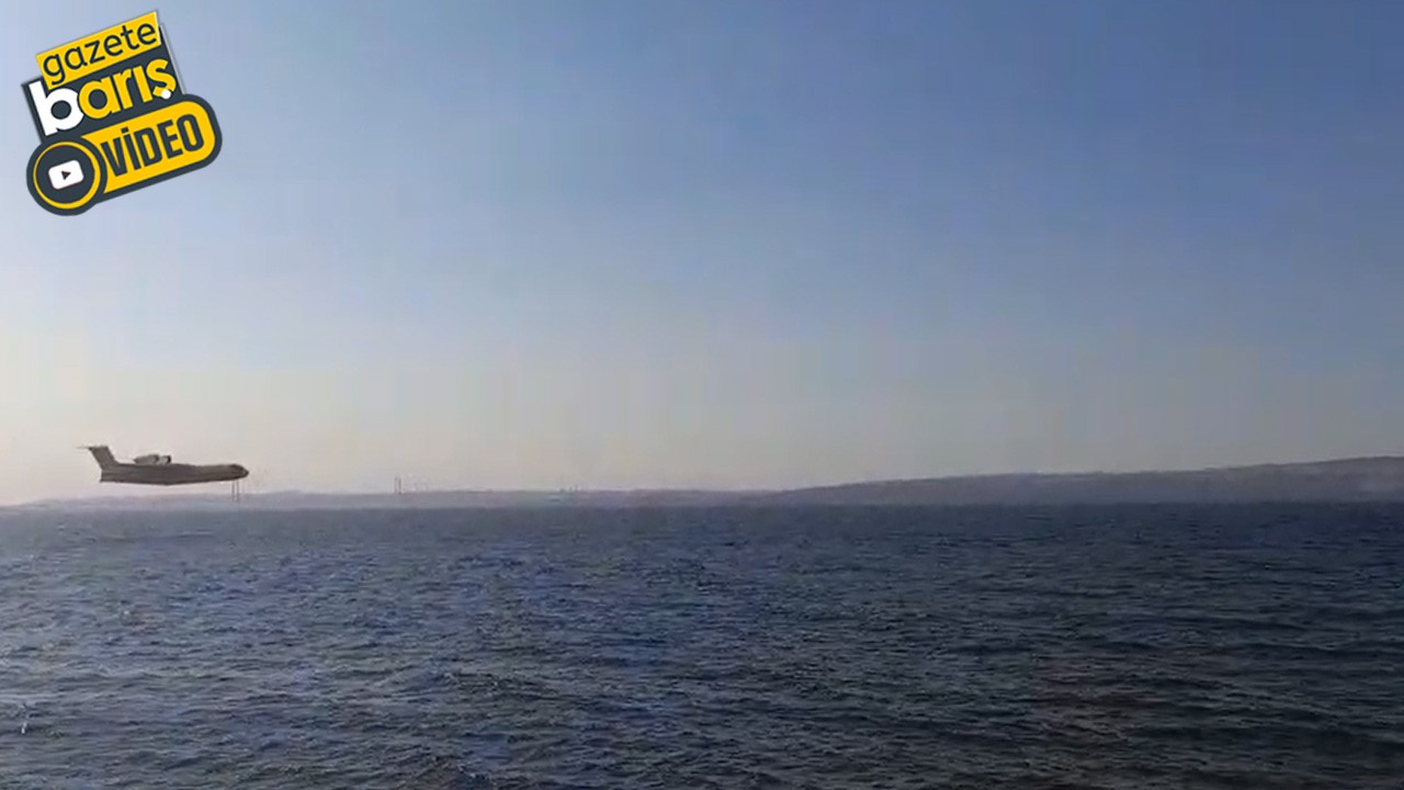 Karamürsel sahilinde yangın uçağı şaşkınlığı