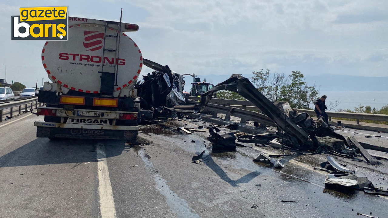 Kocaeli’de korkutan kaza, Tanker bariyerlere girip makasladı