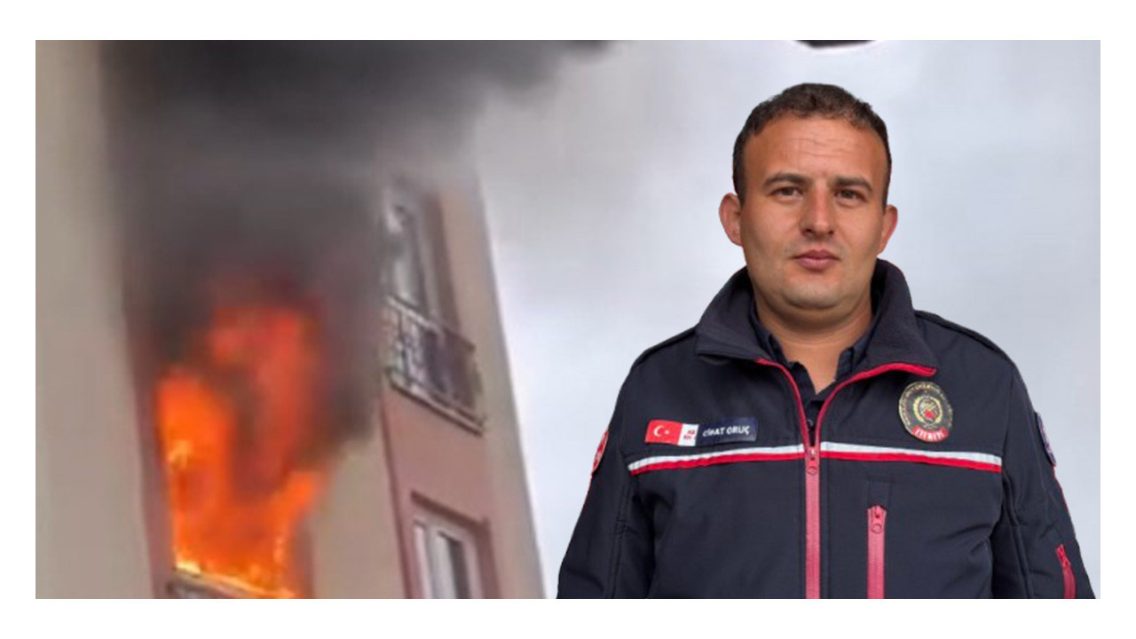 İtfaiyeci maskesini verip vatandaşı alevlerin içinden kurtardı