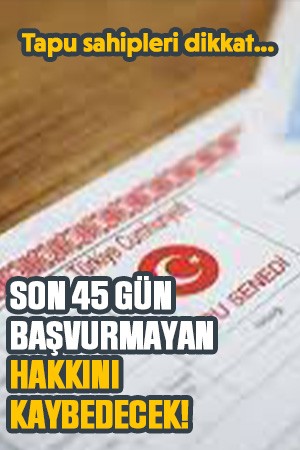Tapu sahipleri dikkat... Son 45 gün başvurmayan hakkını kaybedecek!