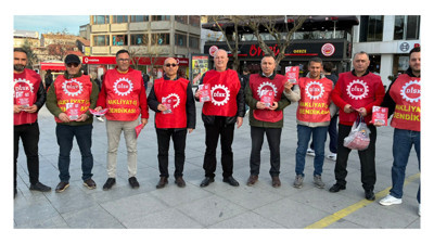 Sendika başkanları miting için broşür dağıttı