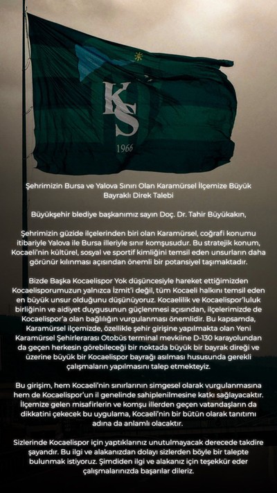 Karamürselliler Kocaelispor bayrağı istiyor