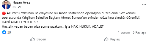 Hasan Ayaz tutuklanan AKP'li başkan üzerinden CHP'ye yüklendi: Hani adalet yoktu?