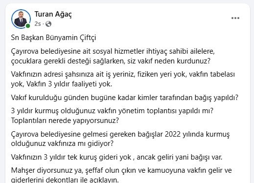 CHP’li Turan Ağaç başkanın vakfının peşini bırakmıyor