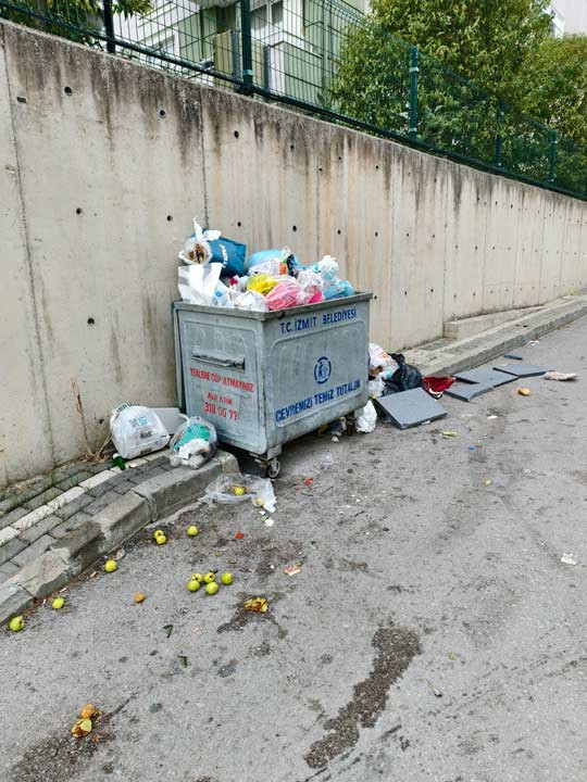 İzmit'teki sitede cumartesi atılan çöplerin, pazar akşamı manzarası!