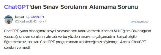 Kocaeli’de öğrenci sınav sorularını vermeyen ChatGPT’yi şikayet etti(!)