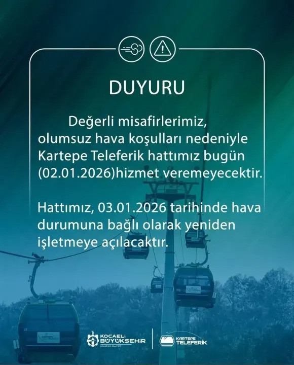 Kartepe'ye gidecekler dikkat! Teleferik durdu