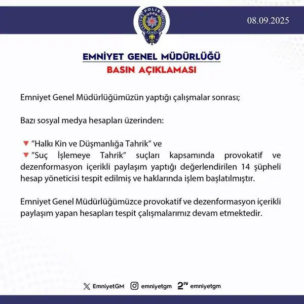 14 hesap hakkında işlem başlatıldı