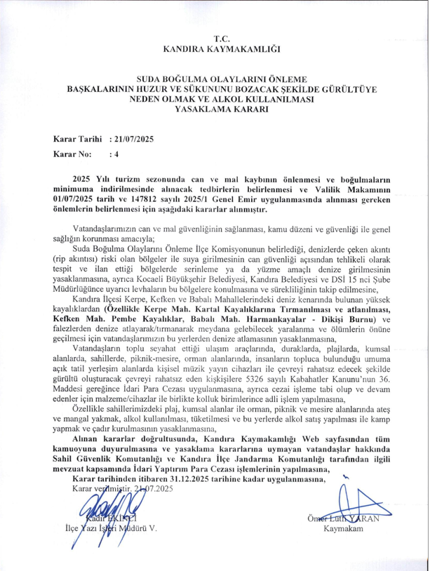 Kandıra'da alkol dahil her şey yasaklandı