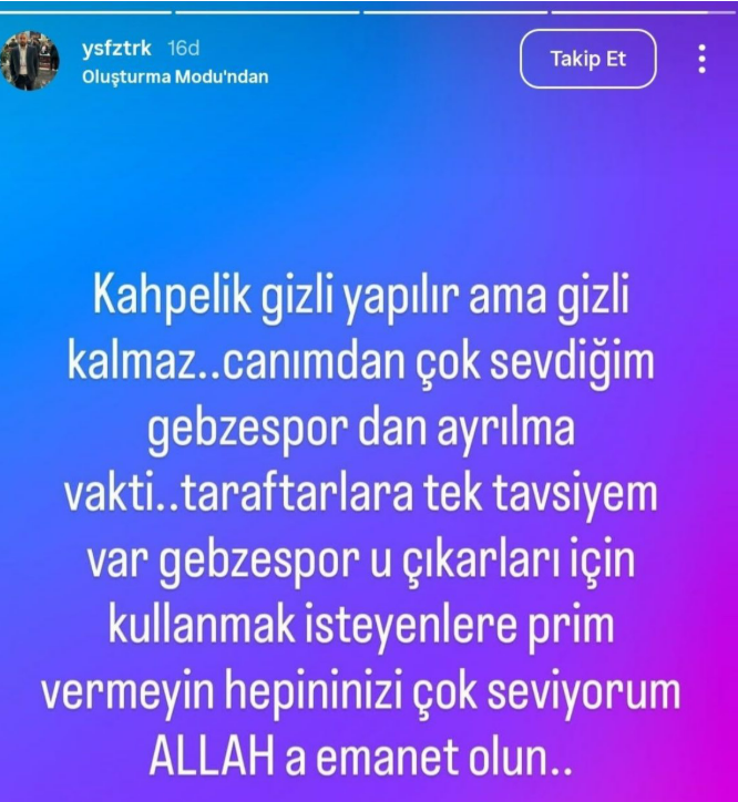 Gebzespor’da Yusuf Öztürk başkanlığı bıraktı