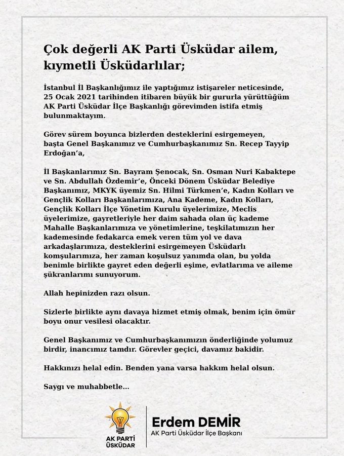 AKP'de sürpriz istifa