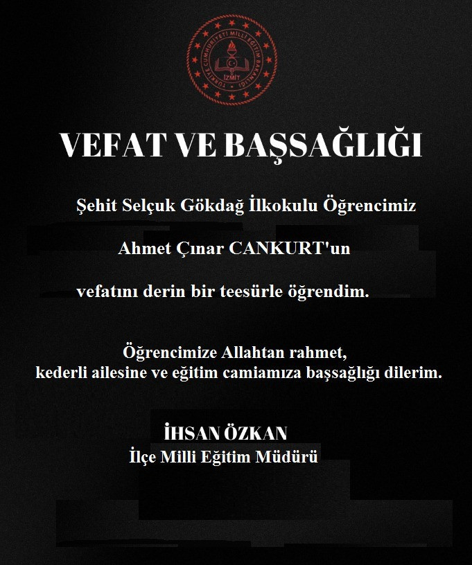 Milli eğitim müdürü duyurdu: İzmitli ilkokul öğrencisinden acı haber!