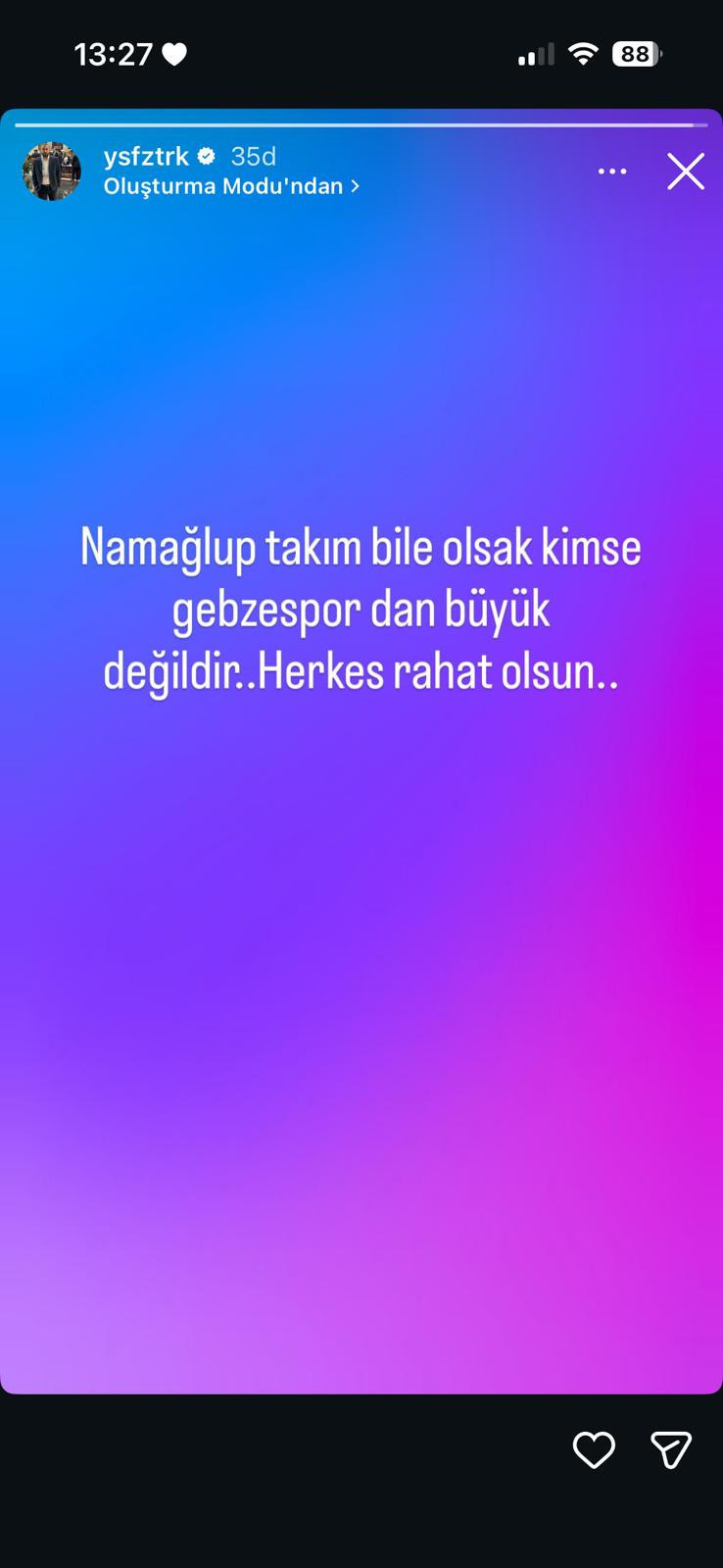 Yusuf Öztürk’ten ses getiren paylaşım: “Gebzespor her şeyin üstünde!”