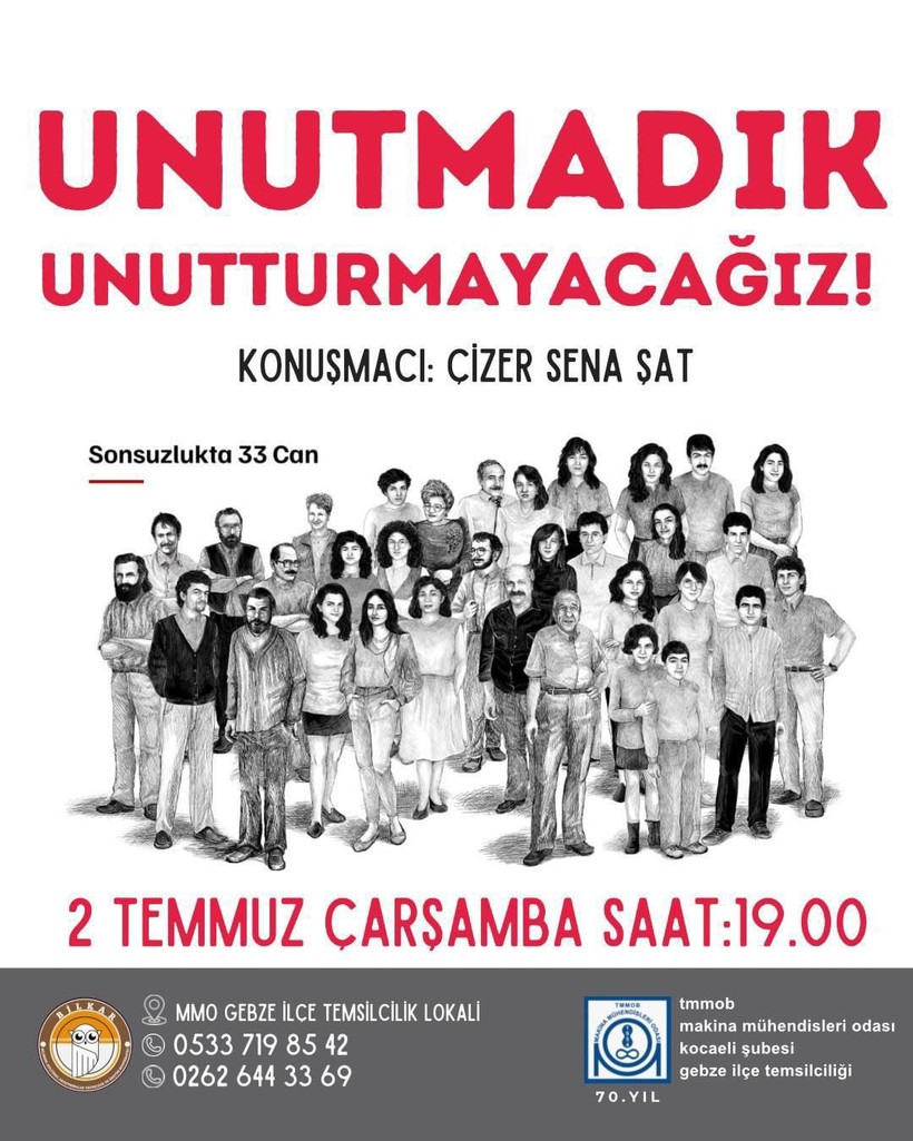 Sivas'ta hayatını kaybedenler Kocaeli’de anılacak