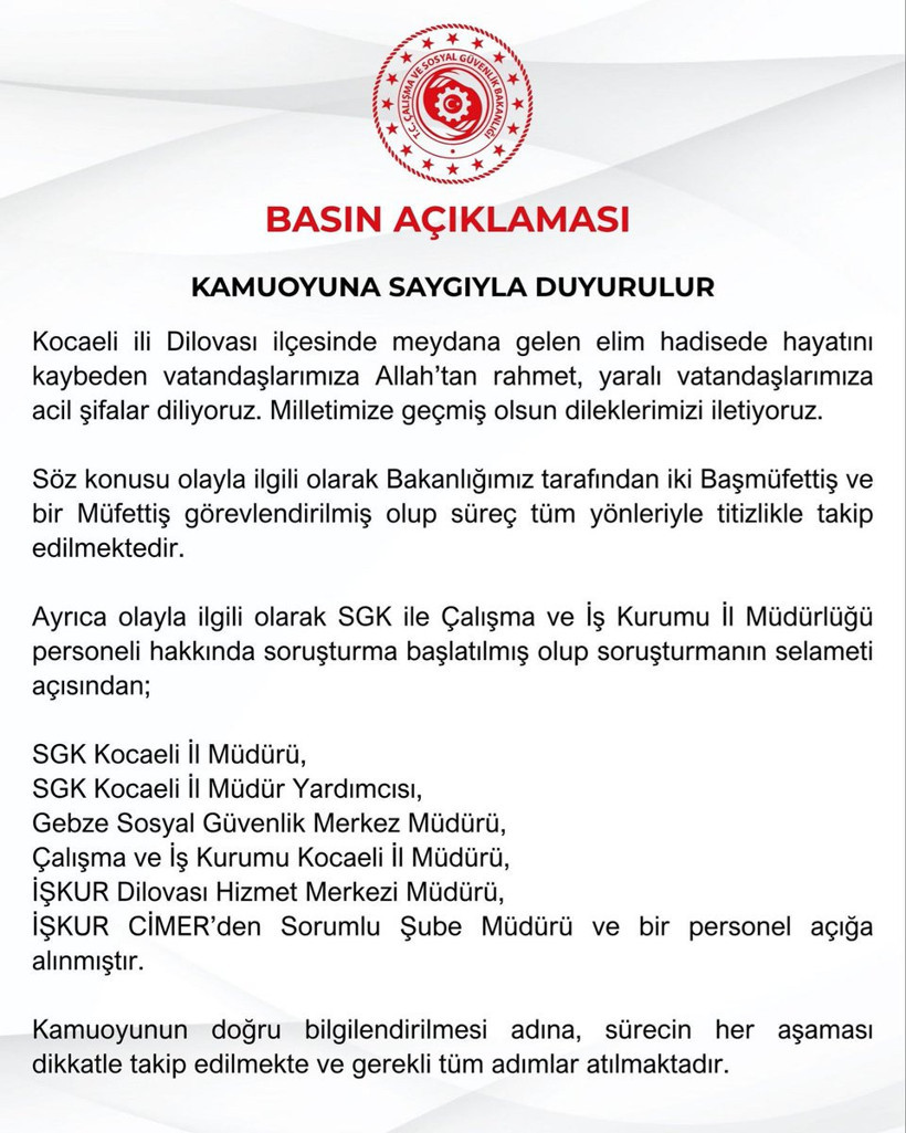 Dilovası patlamasında şok gelişme! İşkur ve SGK Müdürü açığa alındı