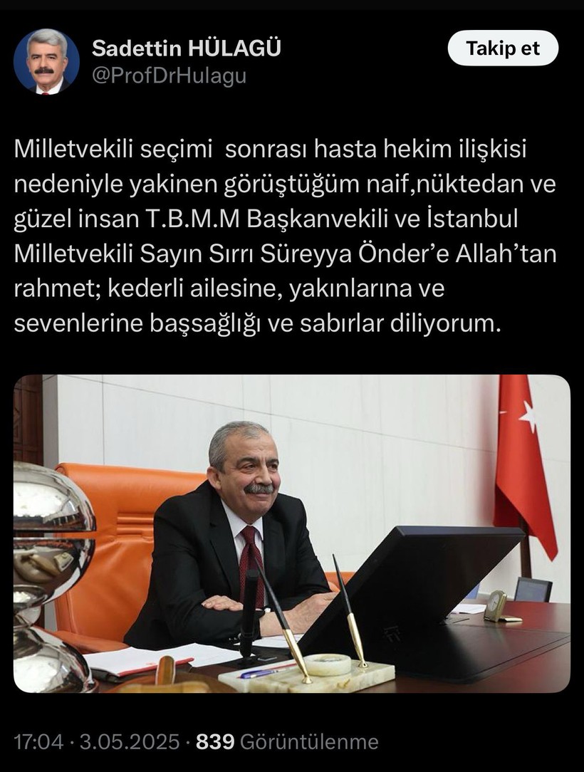 AKP’li Hülagü’den, Süreyya Önder‘e “nüktedan ve güzel insan”
