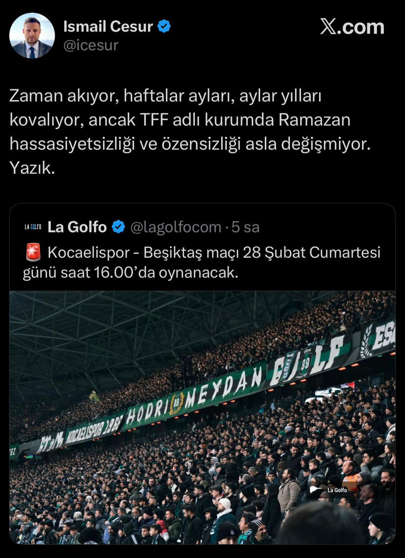 İftar &ouml;ncesi Kocaelispor-Beşiktaş ma&ccedil;ına tepki var!