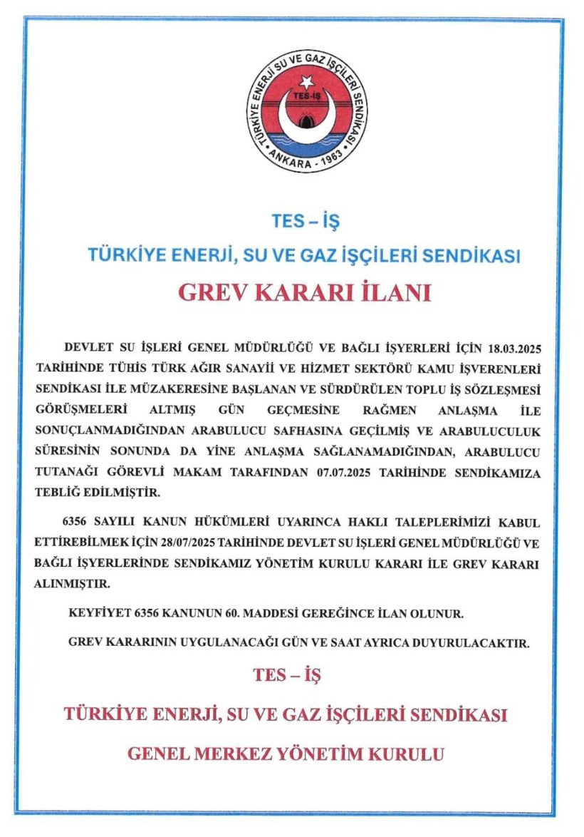 DSİ İzmit’te grev kararı asıldı!