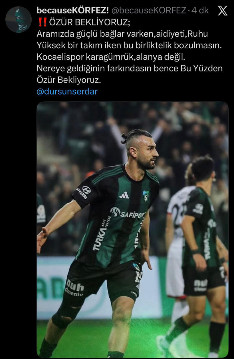 Kocaelispor taraftarından Serdar Dursun’a ‘Derbi’ eleştirisi