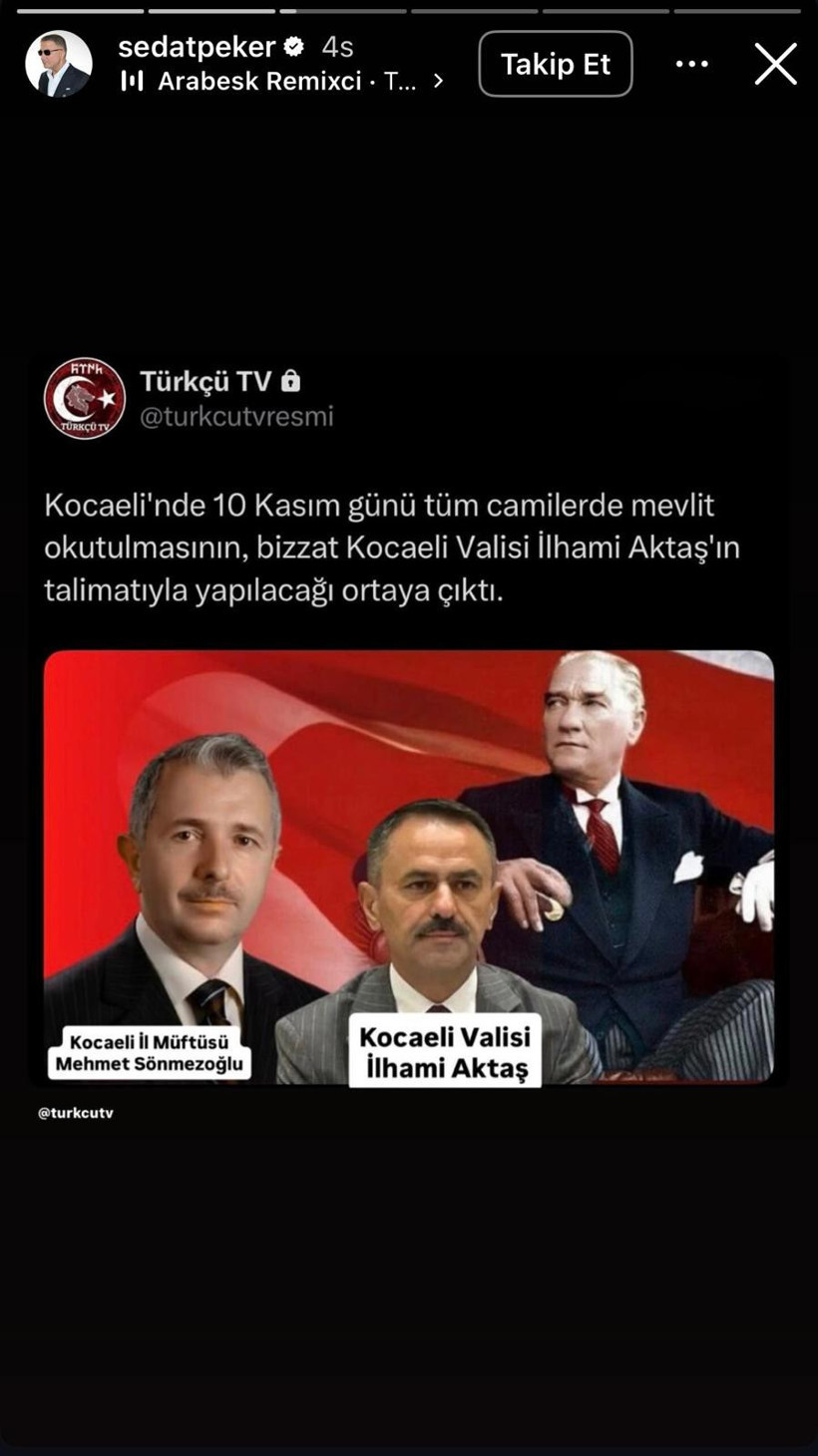 Sedat Peker'den Kocaeli'deki Atatürk mevlidine destek!