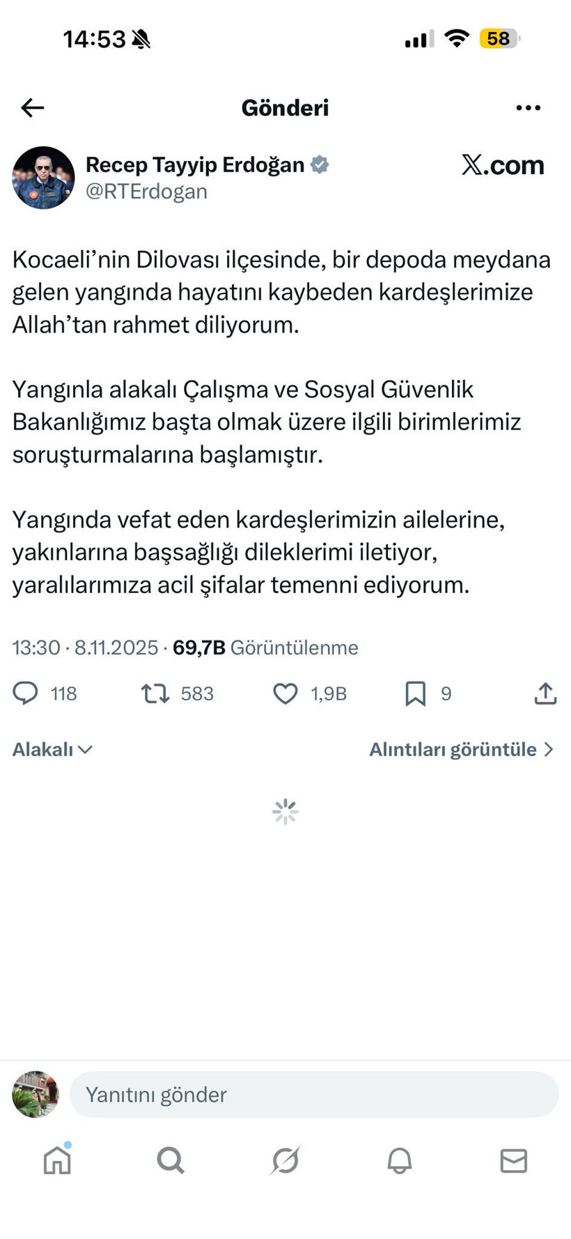 Liderlerden Dilovası paylaşımı