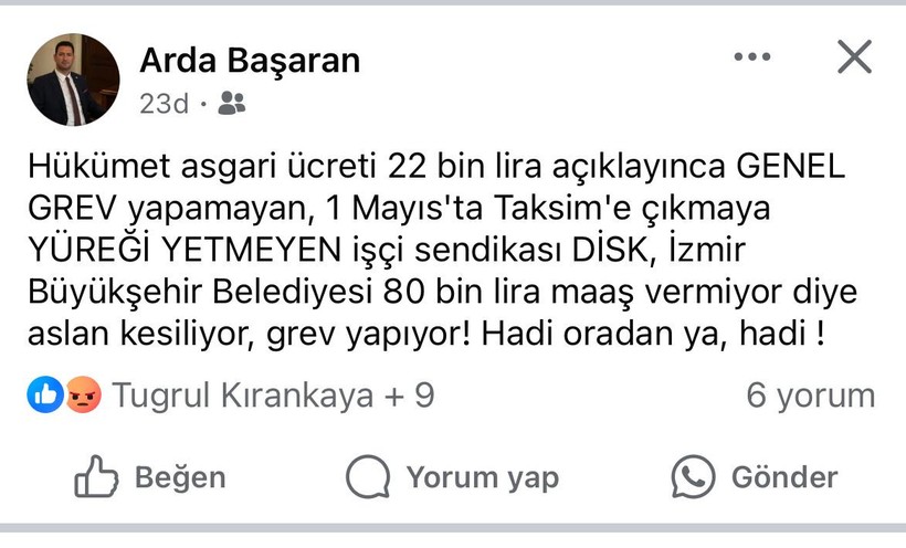 CHP’li Yıldızlı’nın danışmanından DİSK’e ağır eleştiri!