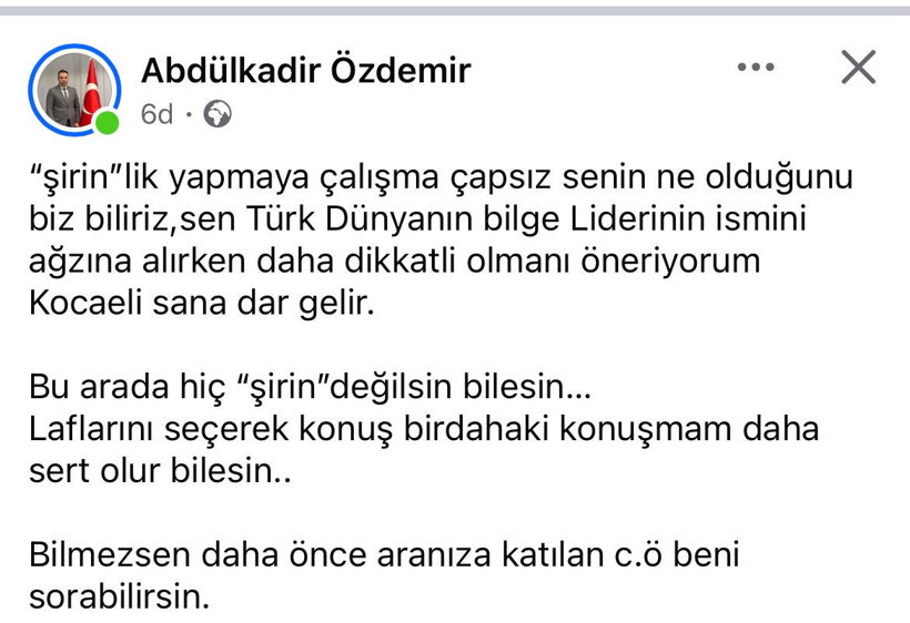 Ülkü Ocakları’ndan Şirin’e tehdit: “Kocaeli sana dar gelir!”
