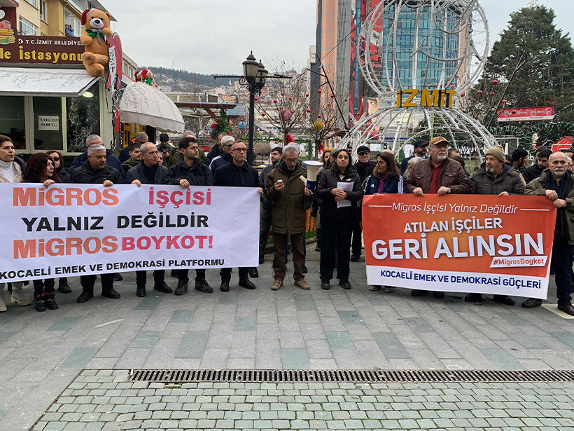 Sefalete mahkum edilen Migros işçilerine İzmit’te destek!