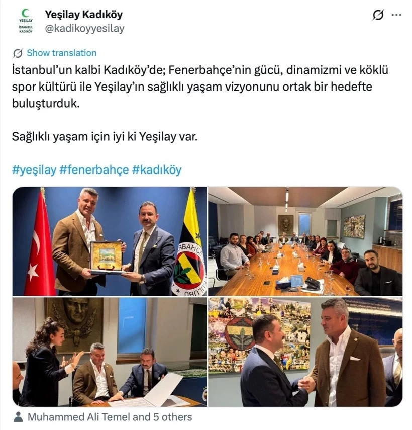 Yeşilay'dan Fenerbah&ccedil;e Başkanı Sadettin Saran'a plaket