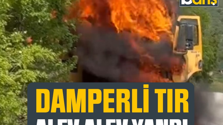Kocaeli’de damperli tır alev alev yandı