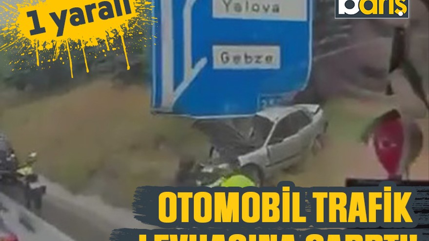 Kocaeli'de otomobil trafik levhasına çarptı!