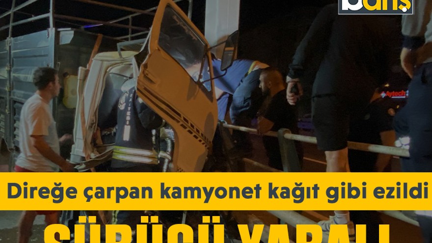 Sürücü yaralı: Direğe çarpan kamyonet kağıt gibi ezildi