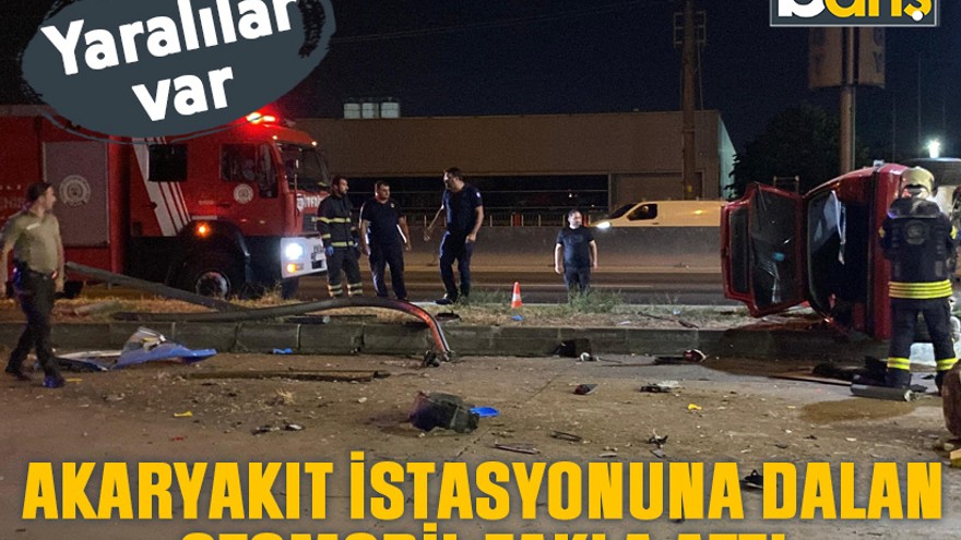 Başiskele’de akaryakıt istasyonuna dalan otomobil takla attı