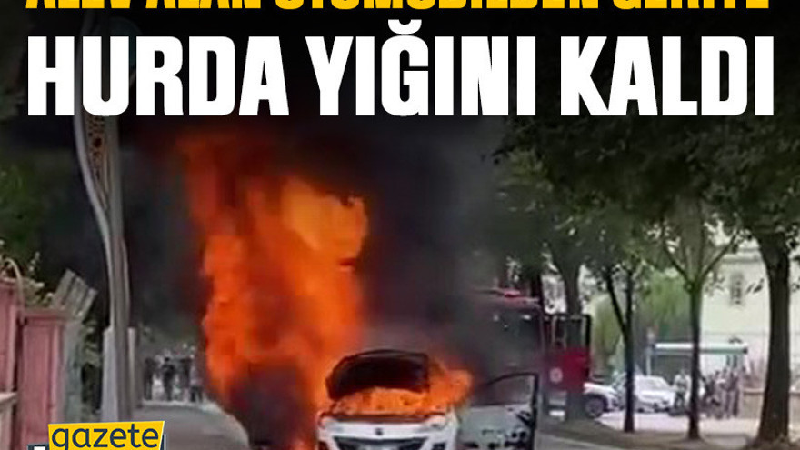 Derince’de alev alan otomobilden geriye hurda yığını kaldı